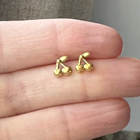 14k Gold Vermeil Tiny Cherry Studs - Picture 9 of 10